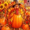 Pumpkin turkey harvest diamond painting kit - festive Thanksgiving scene