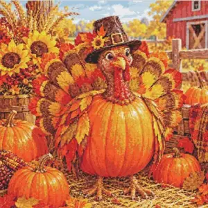 Pumpkin turkey harvest diamond painting kit - festive Thanksgiving scene