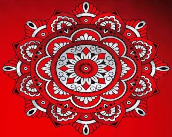 Red mandala diamond painting kit — intricate symmetrical mandala in rich red tones