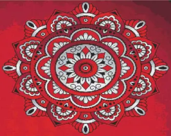Red mandala diamond painting kit — intricate symmetrical mandala in rich red tones