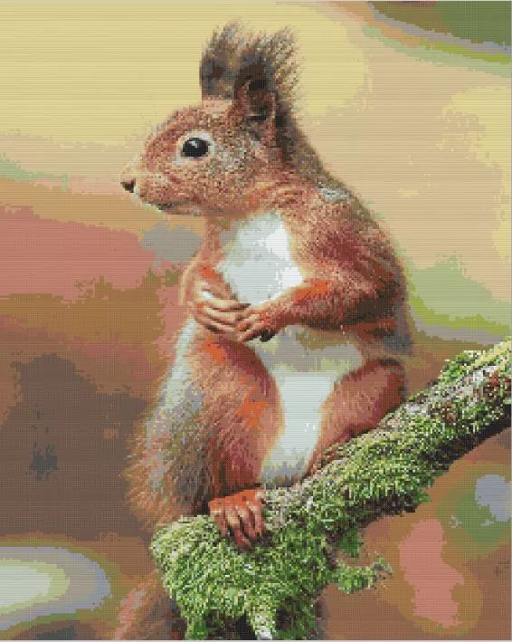 Red Squirrel on Mossy Branch Diamond Painting Kit