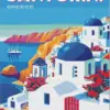 Santorini Greece diamond painting kit — whitewashed houses and blue domes overlooking the sea