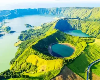 Azores diamond painting kit — volcanic crater lakes and green hills on Sao Miguel Island