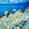 Seaside daisies diamond painting kit — white daisies blooming beside the ocean