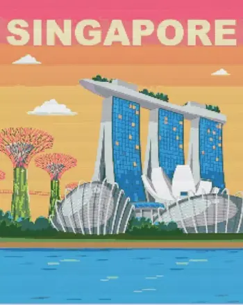 Singapore poster diamond painting kit — vibrant city travel poster artwork