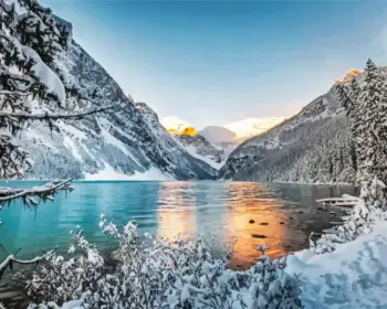 Snowy Banff National Park diamond painting kit — snow-covered Canadian Rocky Mountains in winter