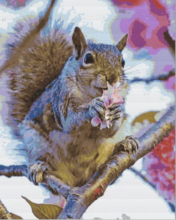 Squirrel with Cherry Blossoms Diamond Painting Kit