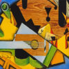 Still life with a guitar diamond painting kit — artistic guitar composition with colorful abstract details