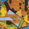 Still life with a guitar diamond painting kit — artistic guitar composition with colorful abstract details