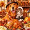 Thanksgiving friends diamond painting kit - cute festive holiday scene