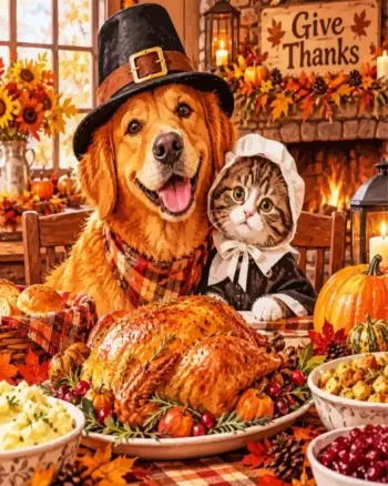 Thanksgiving friends diamond painting kit - cute festive holiday scene