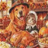 Thanksgiving friends diamond painting kit - cute festive holiday scene