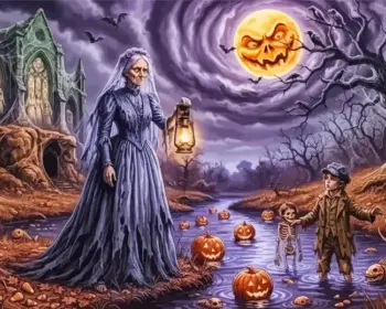 The Love Witch Halloween diamond painting with a mysterious witch