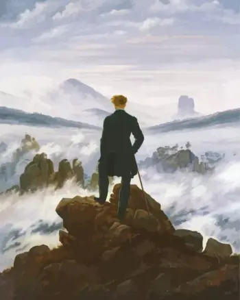 Wanderer Above the Sea of Fog diamond painting kit — figure overlooking misty mountain peaks