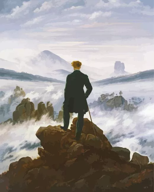 The Wanderer Above the Sea of Fog Diamond Paints Wanderer Above the Sea of Fog diamond painting kit — figure overlooking misty mountain peaks