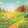 Happy farm diamond painting kit with cute animals and countryside scene