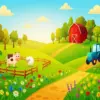 Happy farm diamond painting kit with cute animals and countryside scene