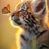 Tiger cub diamond painting kit — young tiger watching an orange butterfly in golden light