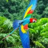 Tropical macaw in flight diamond painting kit — colorful macaw flying with wings spread