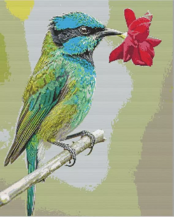Turquoise Bird with Red Flower Diamond Painting Kit