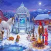 Winter oasis at moonlit farm diamond painting kit with snowy farmhouse