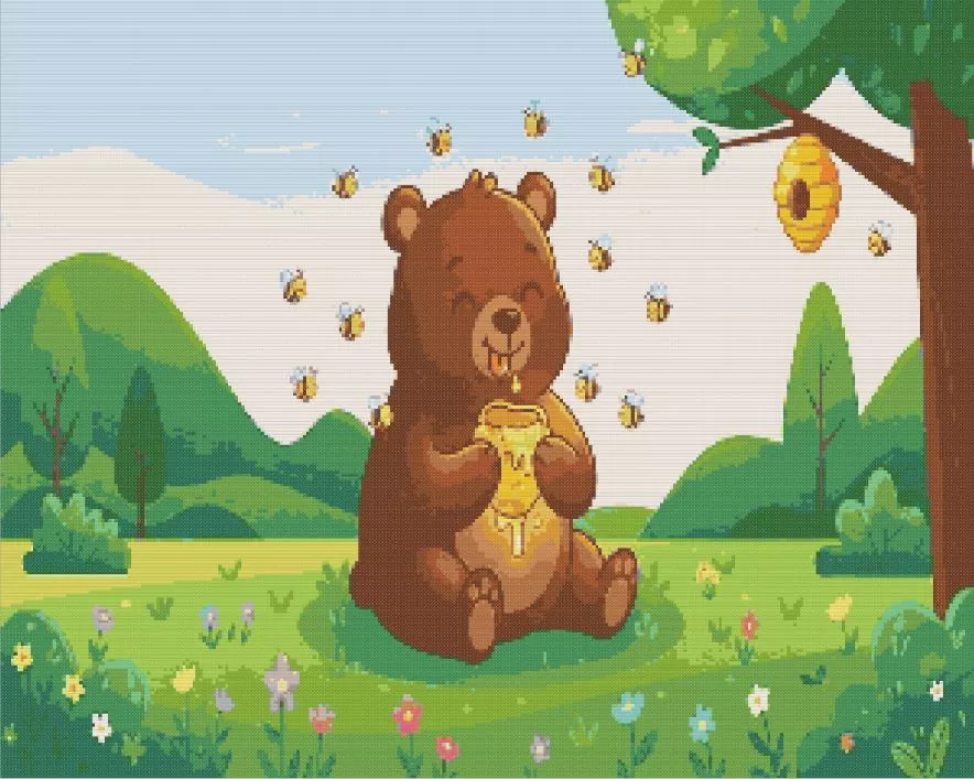 bear eating honey Diamond Painting Kit Cute bear eating honey diamond painting kit with a cozy woodland scene