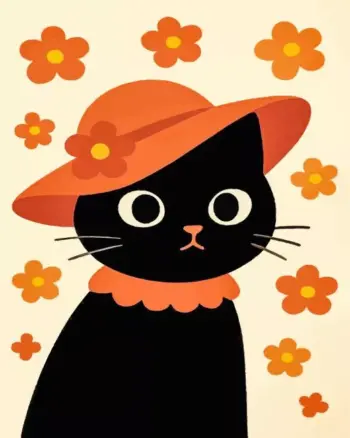 Black cat diamond painting kit with a charming feline design