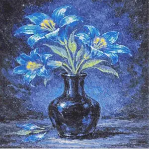 Blue lilies in a dark blue vase diamond paintingBlue lilies in a dark blue vase diamond painting