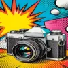 Camera pop art diamond painting kit with colorful graphic camera design