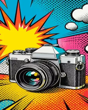 Camera pop art diamond painting kit with colorful graphic camera design