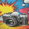 Camera pop art diamond painting kit with colorful graphic camera design
