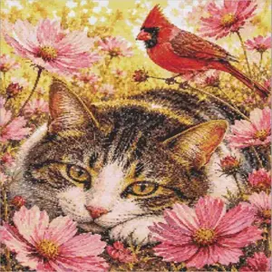 Cat and red cardinal bird diamond painting