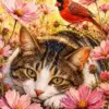 Cat and red cardinal bird diamond painting