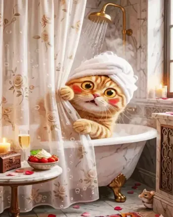 Cat Showering Diamond Painting Kit