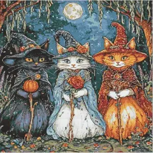 Three witch cats wearing Halloween hats diamond painting kit