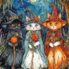 Three witch cats wearing Halloween hats diamond painting kit