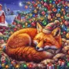 Sleeping Christmas fox diamond painting kit with cozy holiday decorations and winter details
