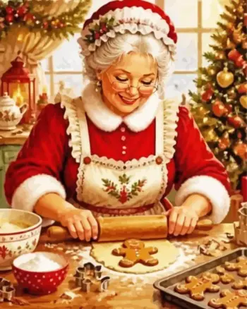 Christmas grandma baking with festive decorations diamond painting kit