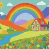 Colorful house diamond painting kit with vibrant colors and cozy details