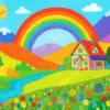 Colorful house diamond painting kit with vibrant colors and cozy details