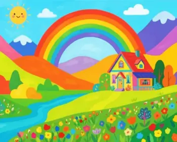 Colorful house diamond painting kit with vibrant colors and cozy details
