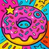 Pop art donut diamond painting kit with colorful frosting and sprinkles