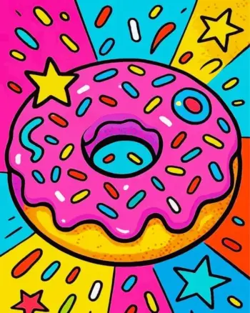Pop art donut diamond painting kit with colorful frosting and sprinkles