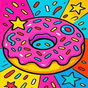 Pop art donut diamond painting kit with colorful frosting and sprinkles