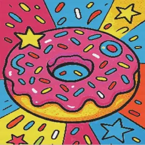 Pop art donut diamond painting kit with colorful frosting and sprinkles