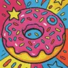 Pop art donut diamond painting kit with colorful frosting and sprinkles