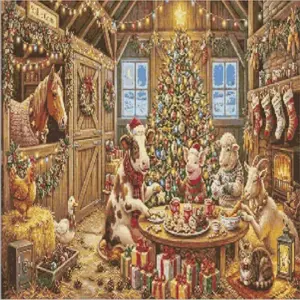 Festive farm animals Christmas diamond painting kit with holiday charm