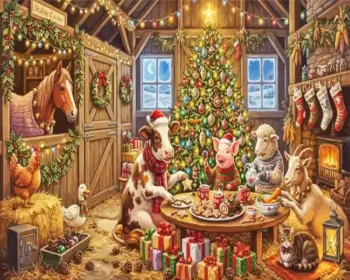 Festive farm animals Christmas diamond painting kit with holiday charm