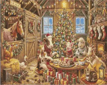 Festive farm animals Christmas diamond painting kit with holiday charm