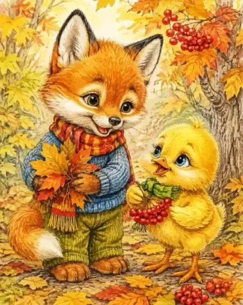 Fox and chick diamond painting kit - cute woodland friends